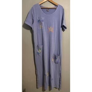 Vintage Viva City Dress Womens Large Purple Fish Ocean Nautical Maxi Beach 90s